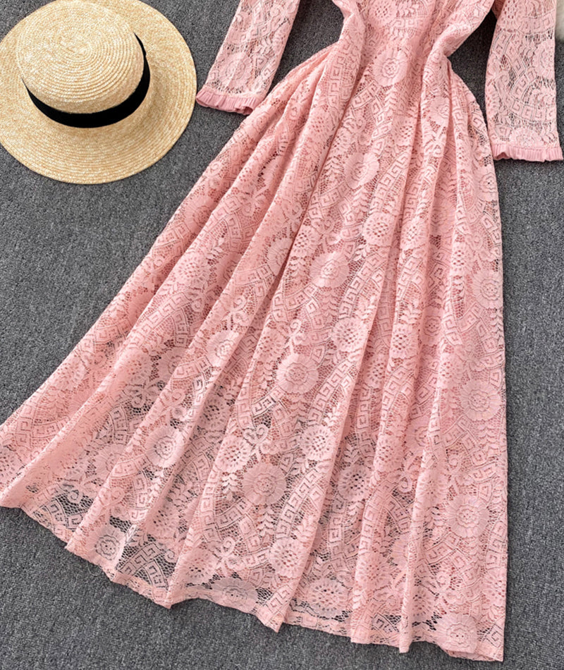 A line lace long dress simple dress 926