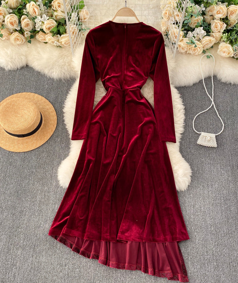 A line v neck cross irregular dress 943