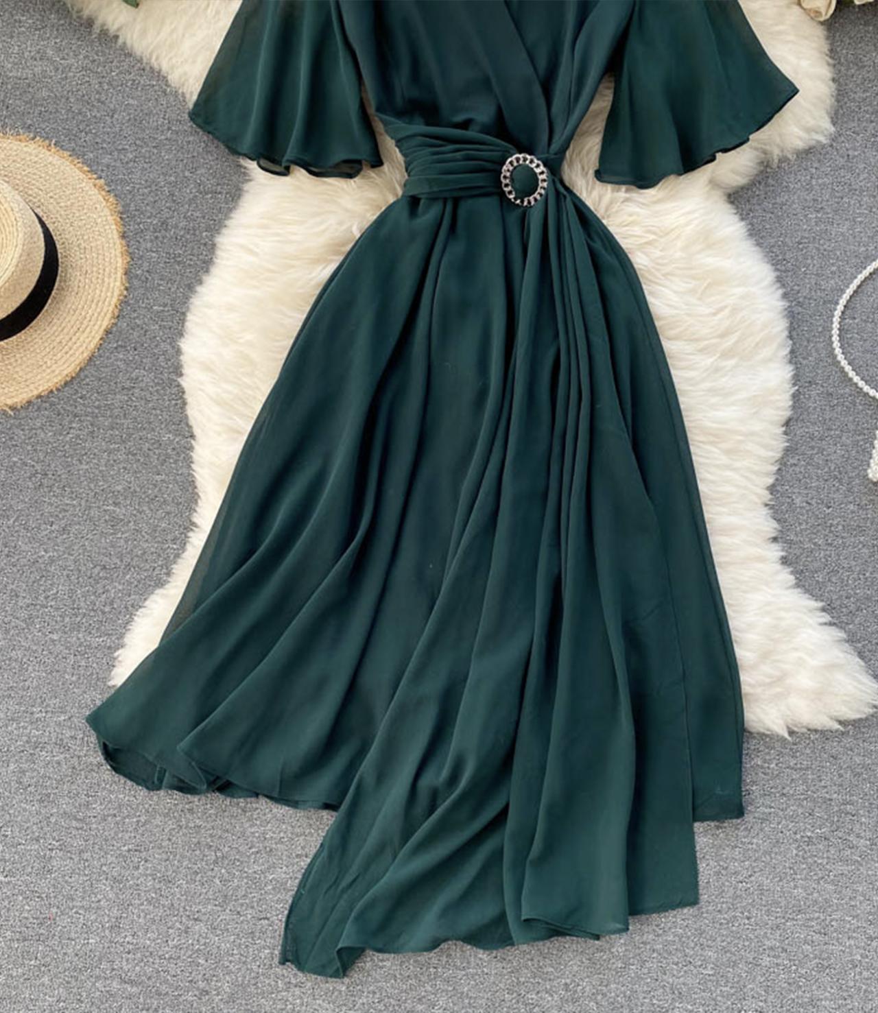 A line v neck chiffon dress fashion dress 697