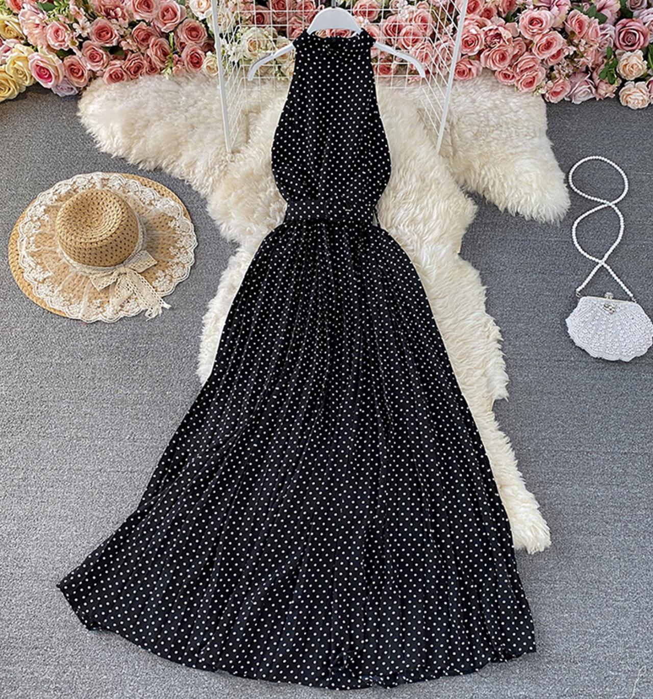 Elegant A line polka dot dress off shoulder dress 713