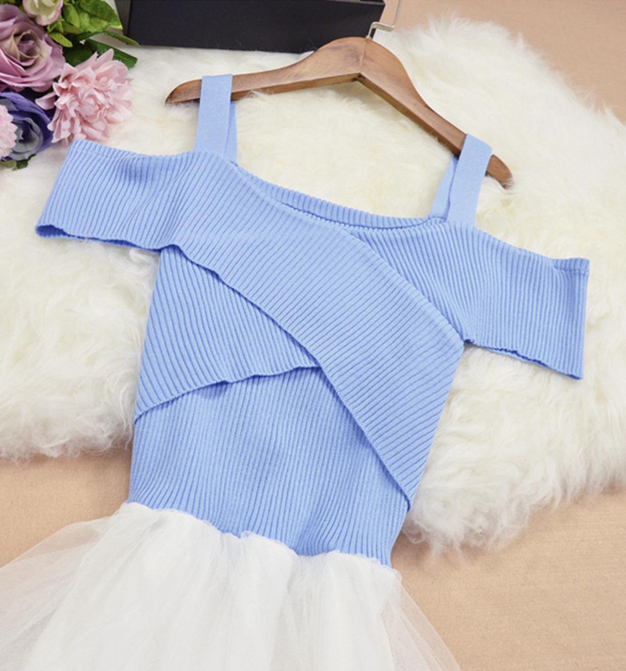Cute tulle off shoulder dress fashion dress 725