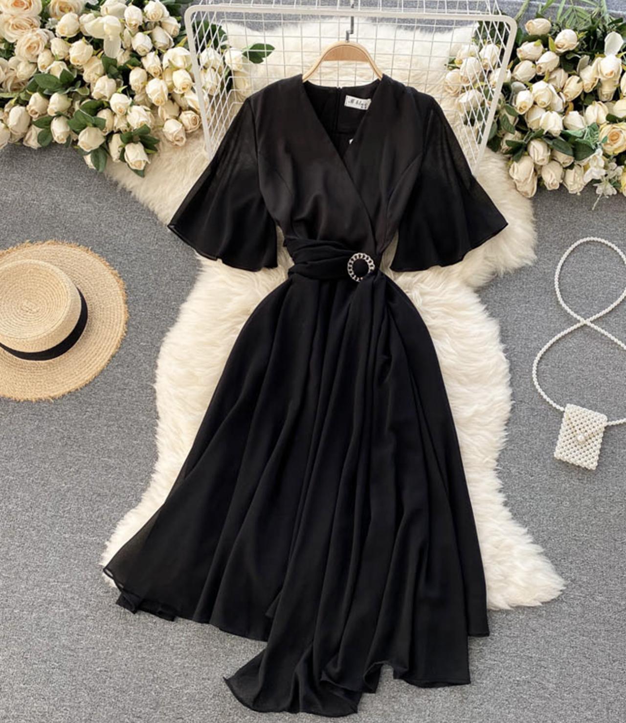 A line v neck chiffon dress fashion dress 697