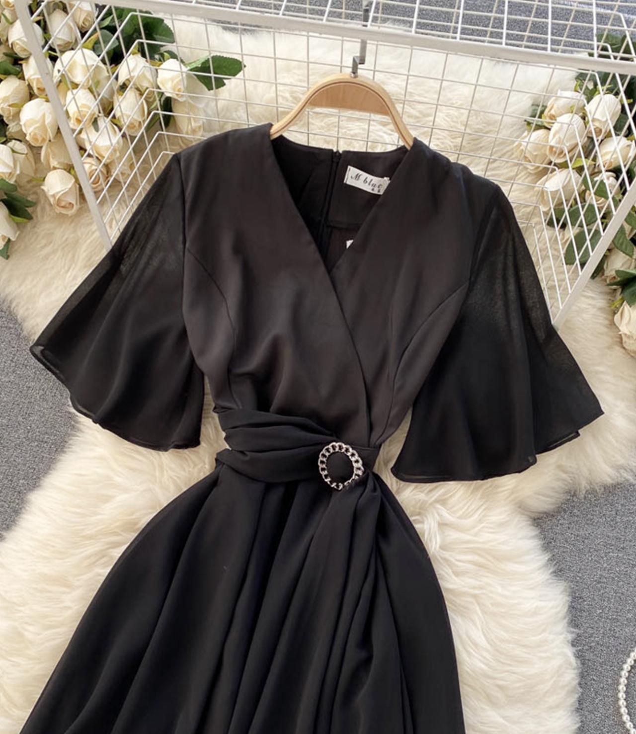 A line v neck chiffon dress fashion dress 697