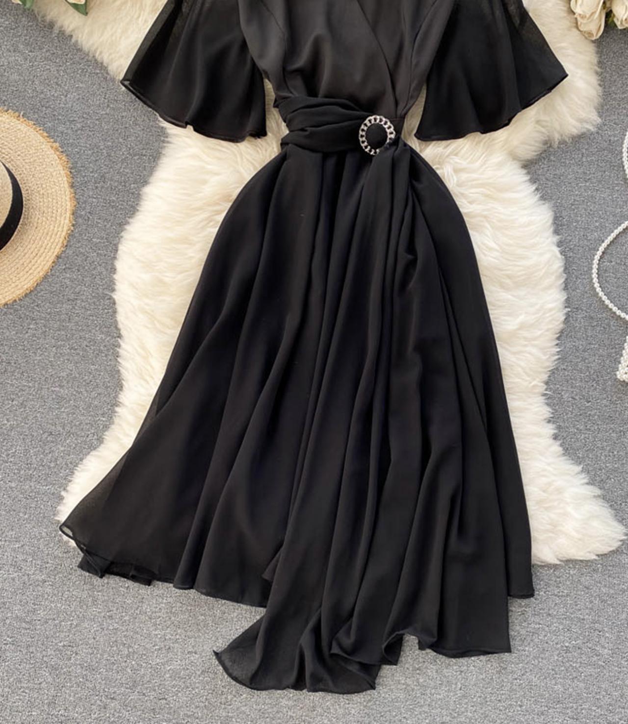 A line v neck chiffon dress fashion dress 697