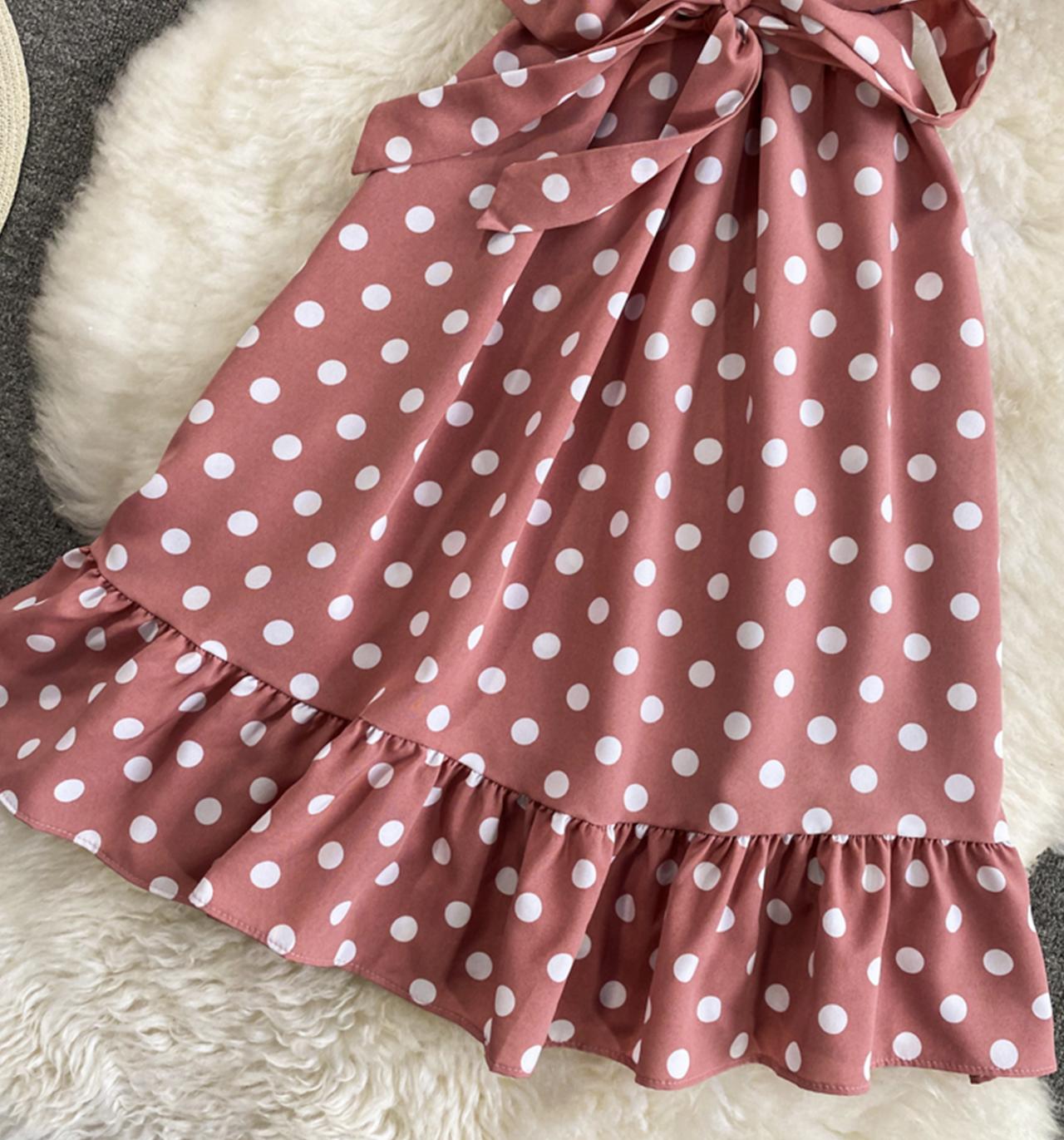 Cute polka dot dress A line off shoulder dress 712