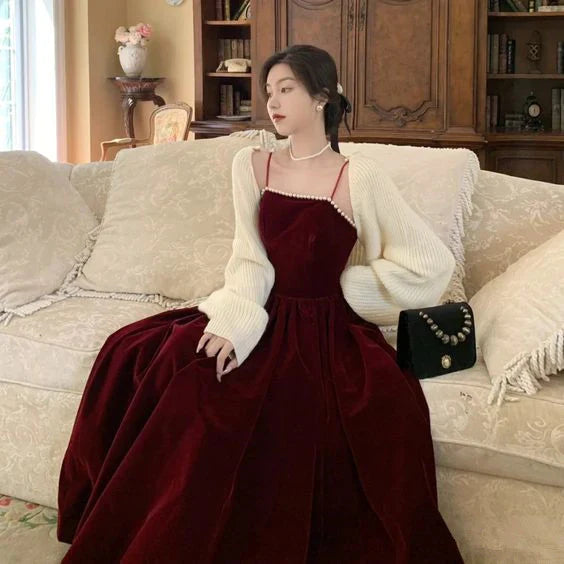 Vestido de fiesta de terciopelo burdeos con tirantes finos, sencillo, para boda, largo