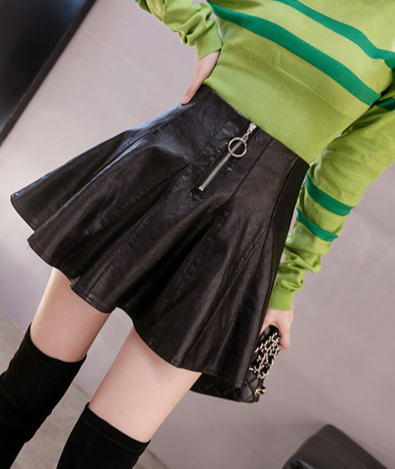 A line PU mini leather skirt 3486