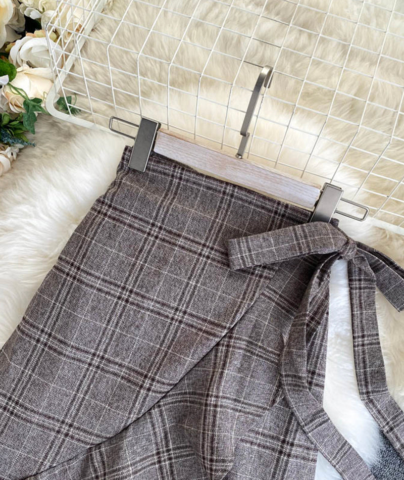 A line irregular plaid skirt 3474