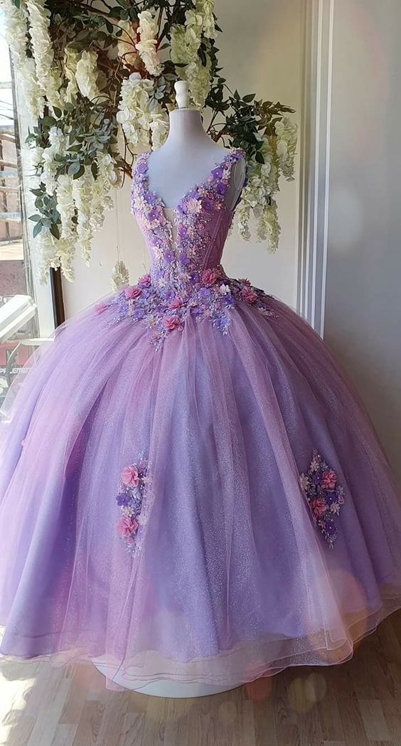 Vestido largo de fiesta de princesa de tul con flores, vestidos de quinceañera