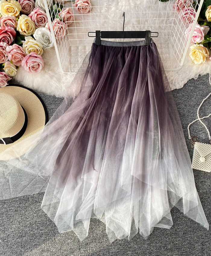 A line irregular tulle skirt gradient color skirt 3493