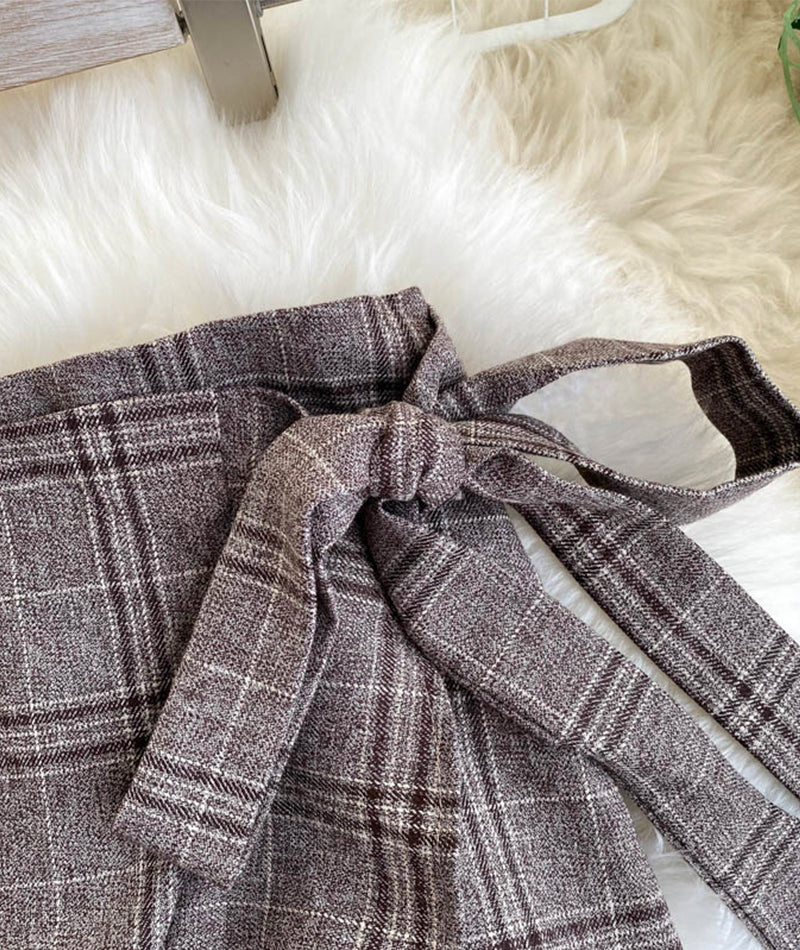 A line irregular plaid skirt 3474