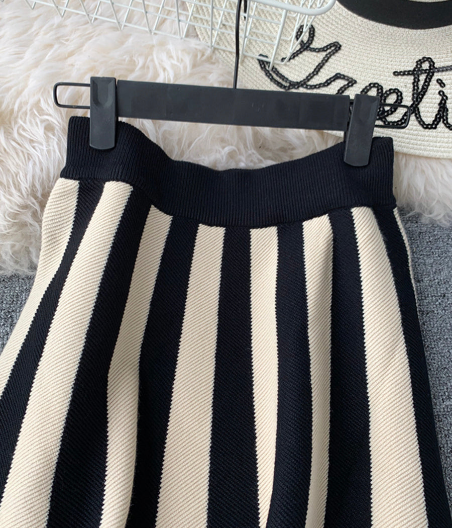 A line stripe skirt high-quality knitted skirt 3511