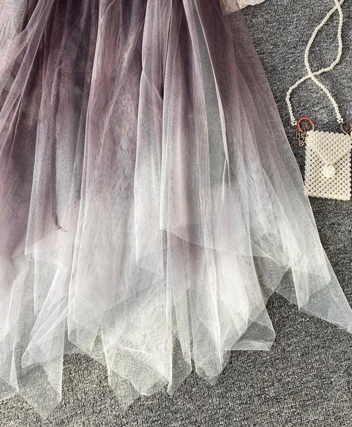 A line irregular tulle skirt gradient color skirt 3493