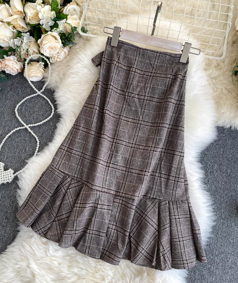 A line irregular plaid skirt 3474