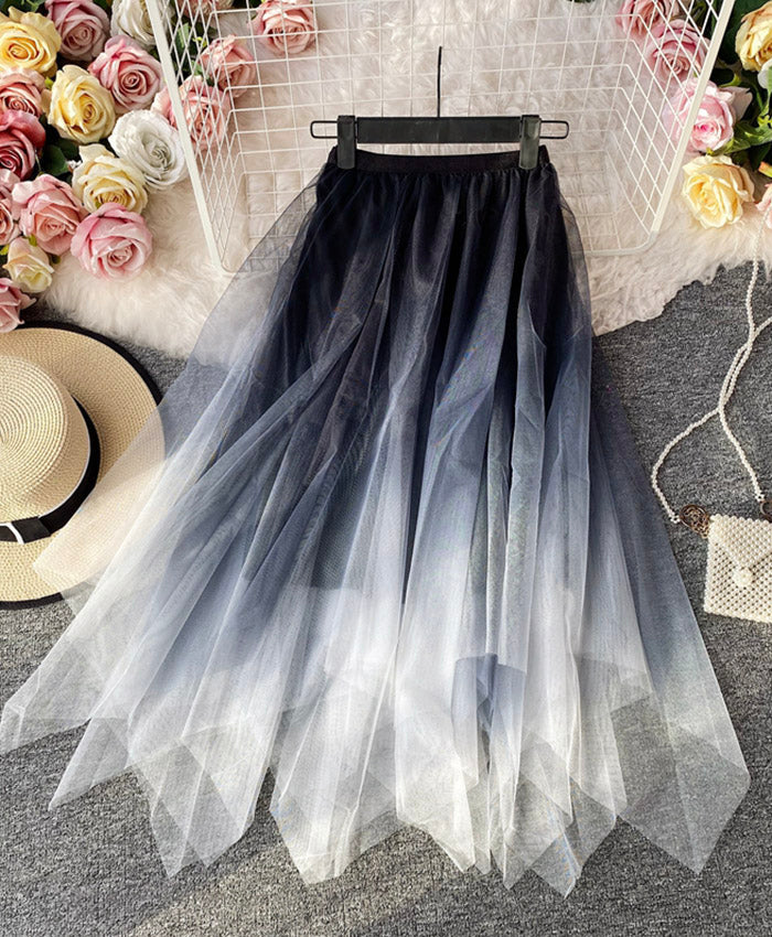 A line irregular tulle skirt gradient color skirt 3493