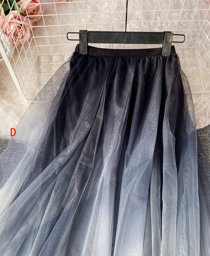 A line irregular tulle skirt gradient color skirt 3493