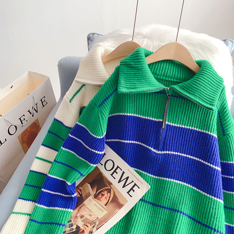 Half Zip high neck Pullover Sweater sweater top 5248