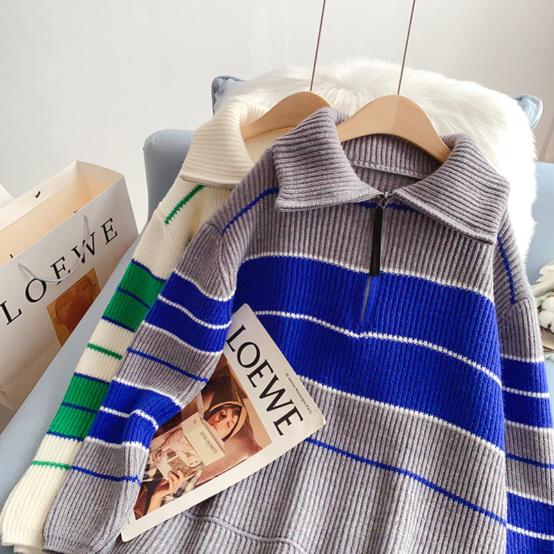 Half Zip high neck Pullover Sweater sweater top 5248
