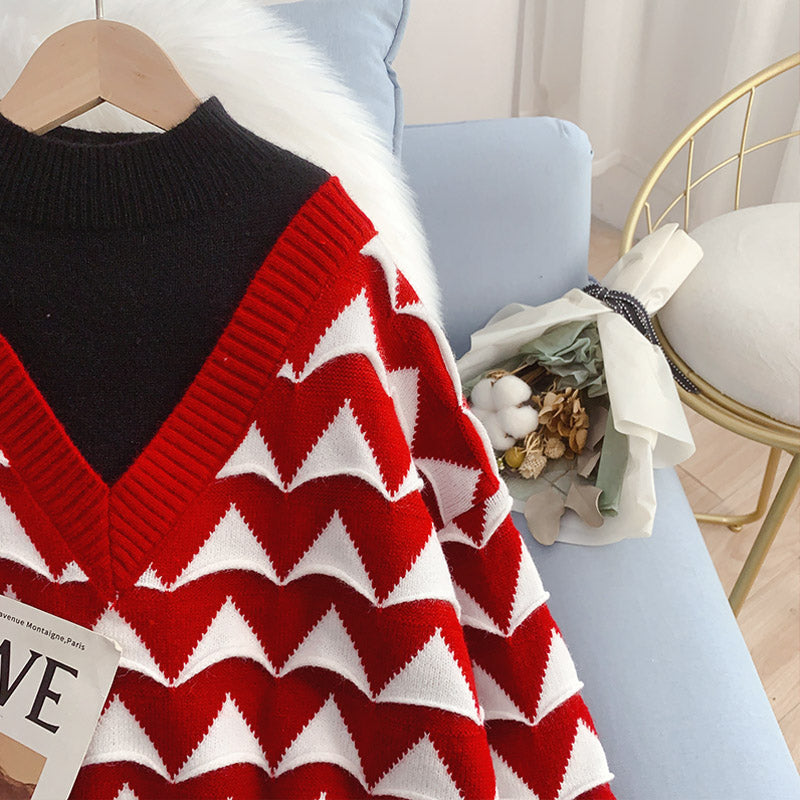Half high neck sweater female small man fake two piece design sense 4936