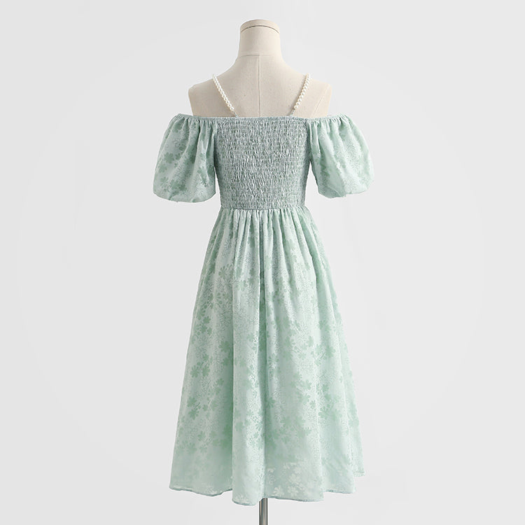 French off shoulder suspender cotton linen dress 4293