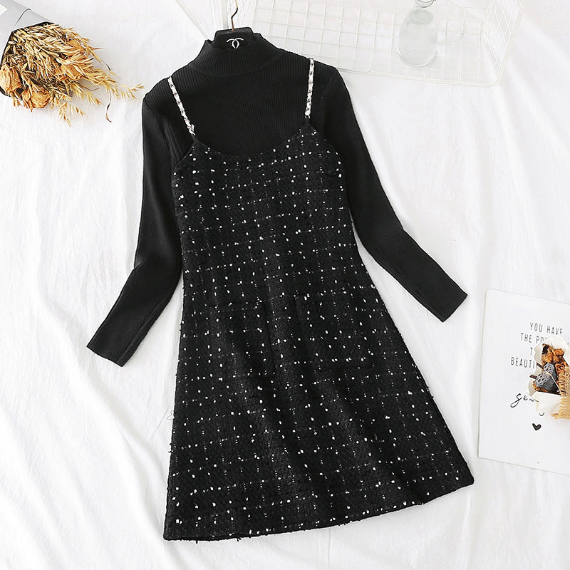 Suspender smart smoked skirt French Platycodon skirt two piece dress 3956