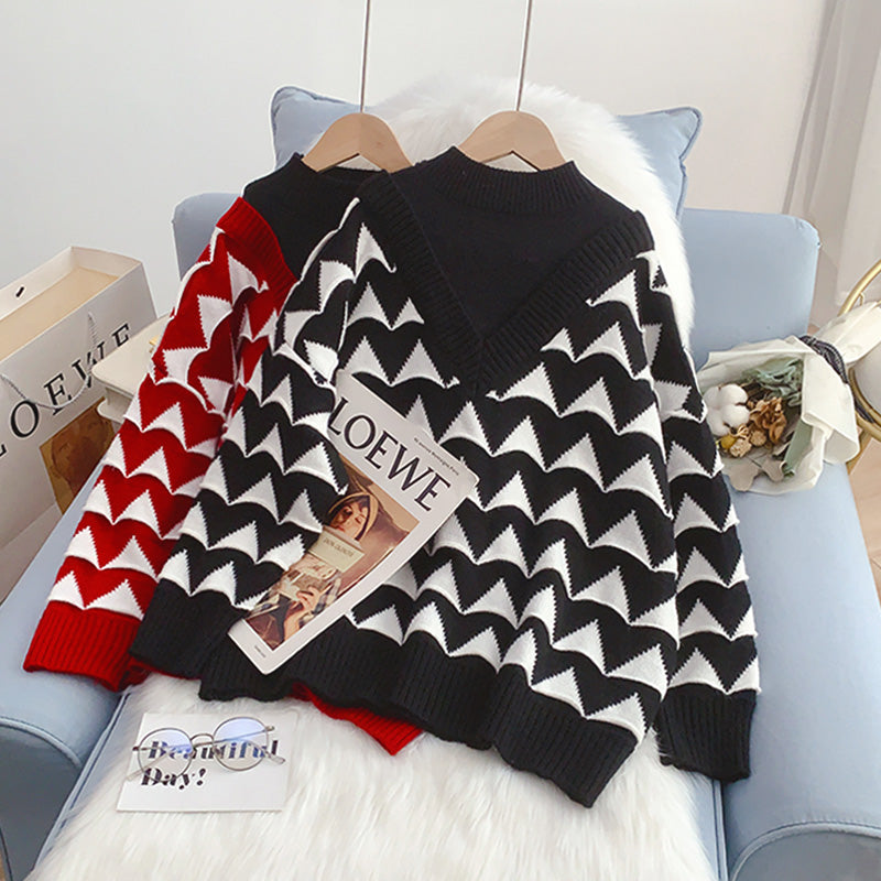 Half high neck sweater female small man fake two piece design sense 4936
