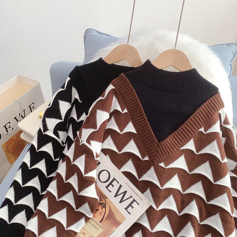 Half high neck sweater female small man fake two piece design sense 4936