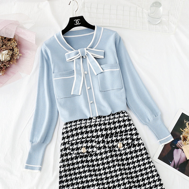 Knitwear + tweed skirt two piece dress 3951
