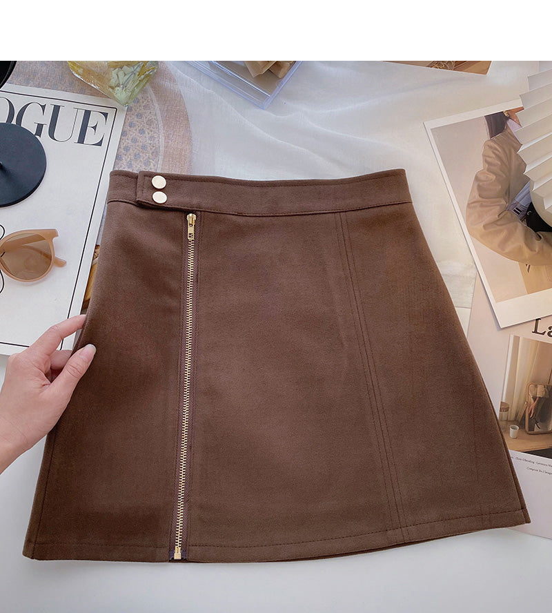 A-line skirt design zipper high waist skirt 5329