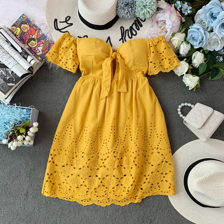 Off shoulder embroidered backless Strapless high waist solid dress 3726