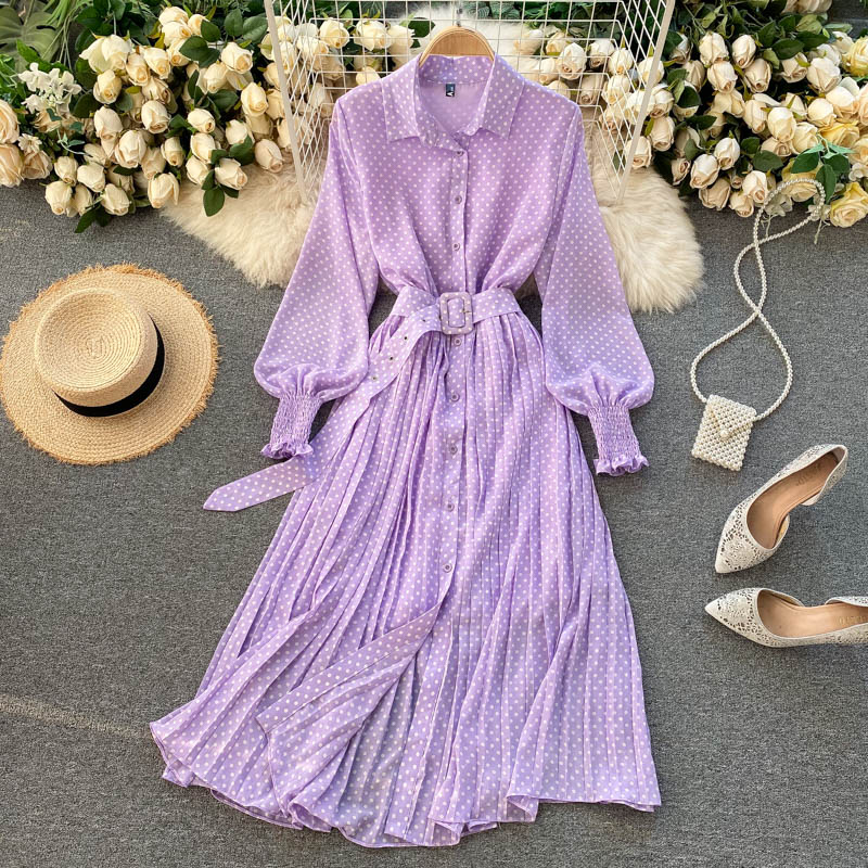Fashionable A Line Polka Dot Long Sleeve Dress Fashion Dress 10924