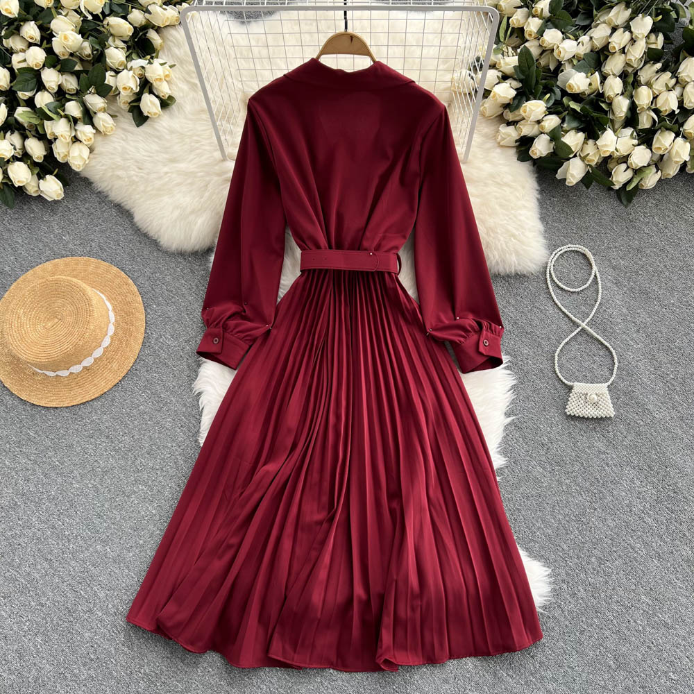 Simple V Neck Long Sleeve Dress A Line Fashion Dress 10946