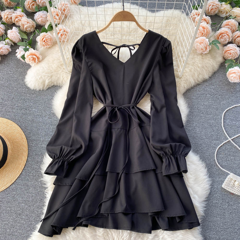 Simple V Neck Long Sleeve Dress Fashion Dress 10775