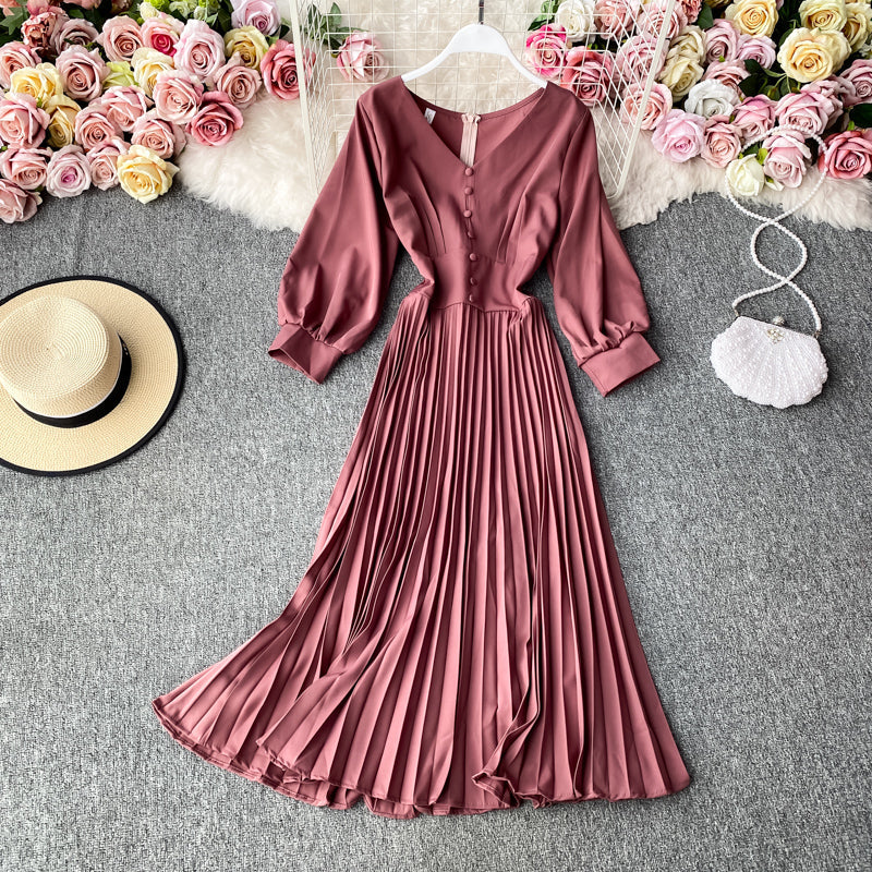 Simple V Neck Long Sleeve Dress Fashion Dress 10805
