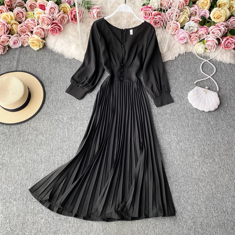 Simple V Neck Long Sleeve Dress Fashion Dress 10805
