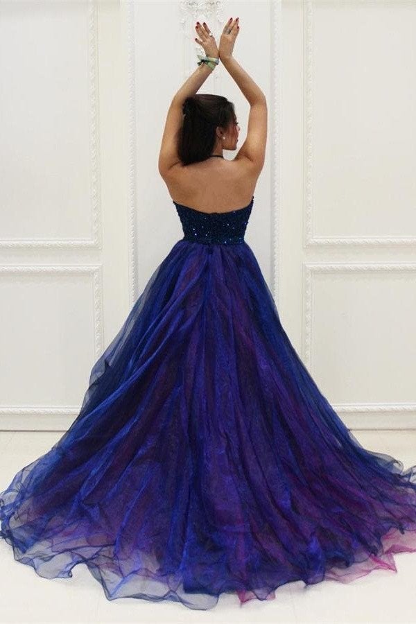 Halter Backless Sparkly Prom Dresses, High-Low Sweet 16 Dresses GP206