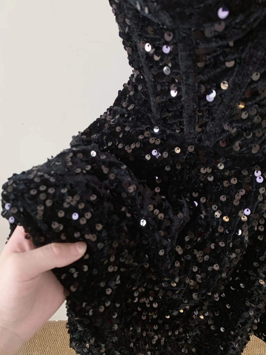 Vintage Black Strapless Sequin A-line Sweetheart Party Dresses Homecoming Dresses, TP3792
