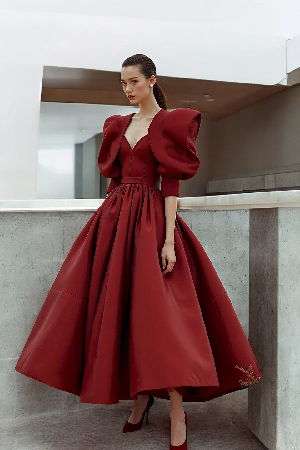 Vestido de fiesta largo de satén rojo vino con escote en forma de corazón y corte A, vestido de noche rojo vino TP1076