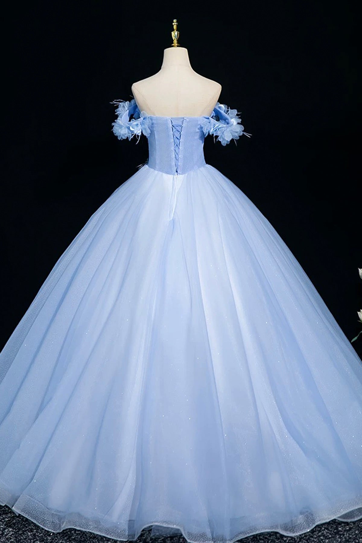 Blue Tulle Sequins Long Prom Dress, Beautiful A-Line Evening Party Dress