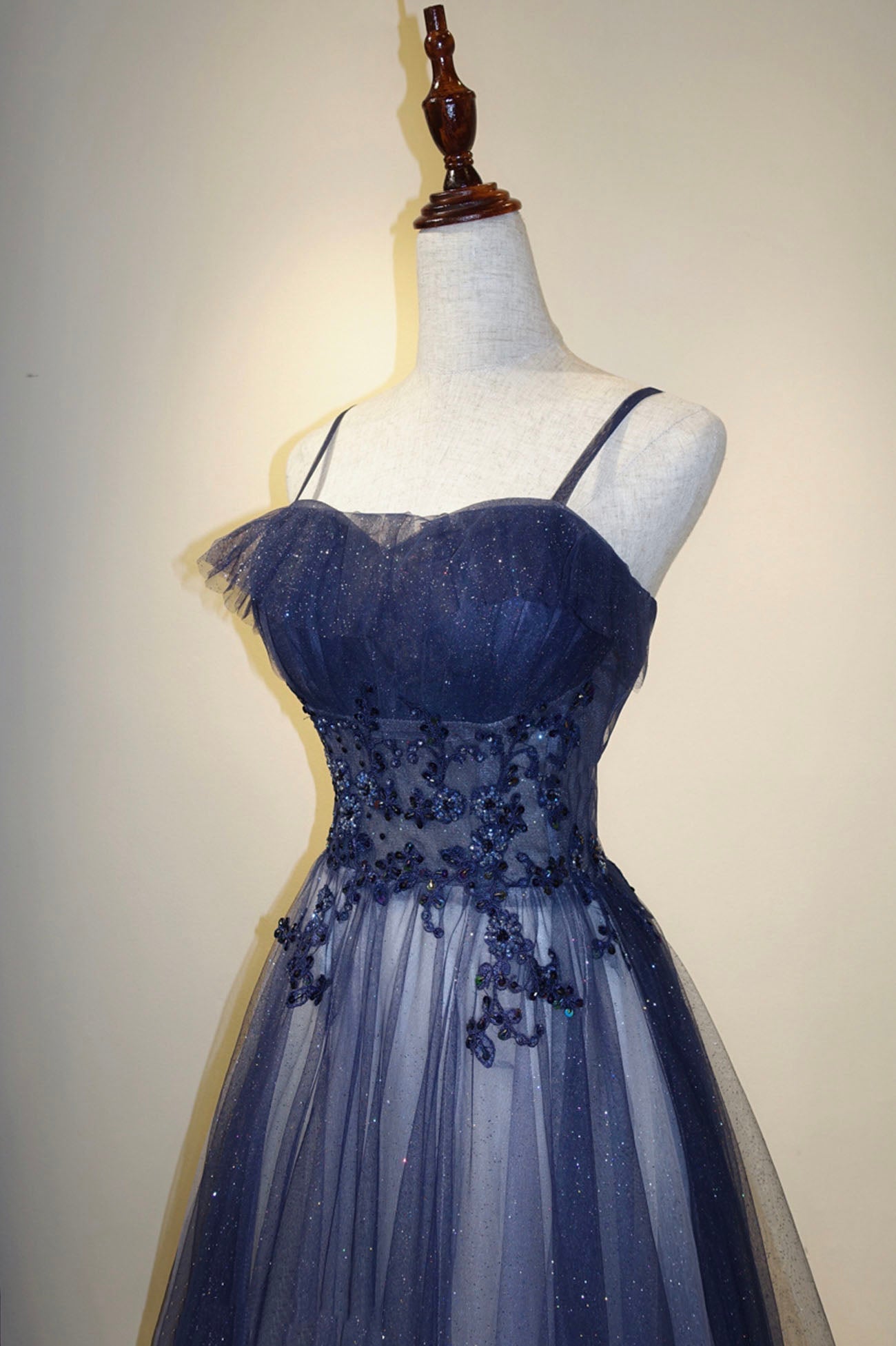 Spaghetti Strap Gradient Tulle Long Formal Dress, Blue Evening Party Dress