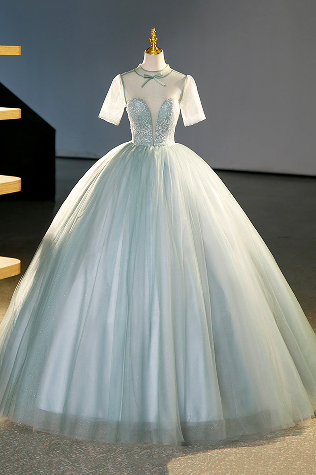 Beautiful Tulle Long A-Line Prom Dress, Gray Green Formal Dress Sweet 16 dress