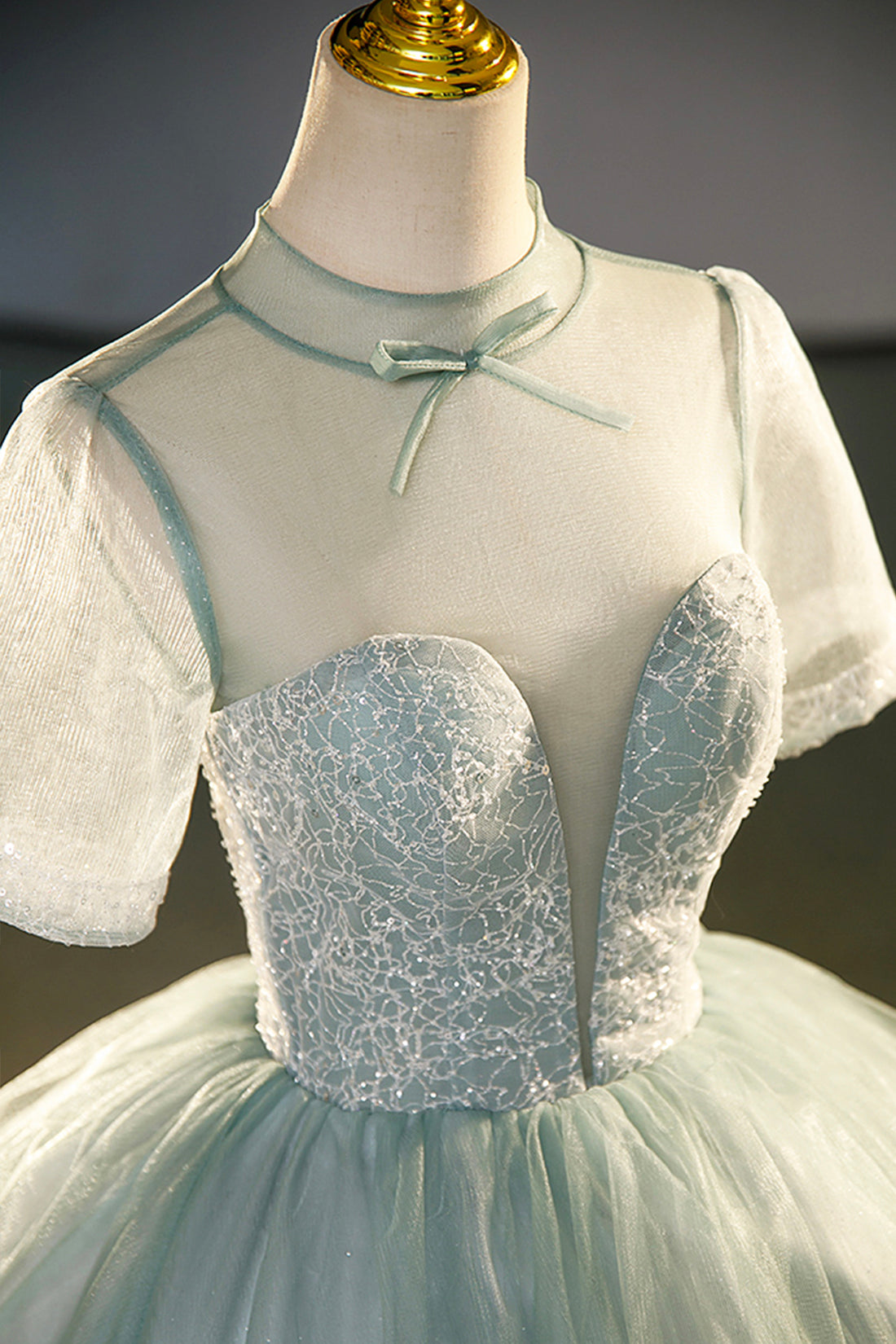 Beautiful Tulle Long A-Line Prom Dress, Gray Green Formal Dress Sweet 16 dress