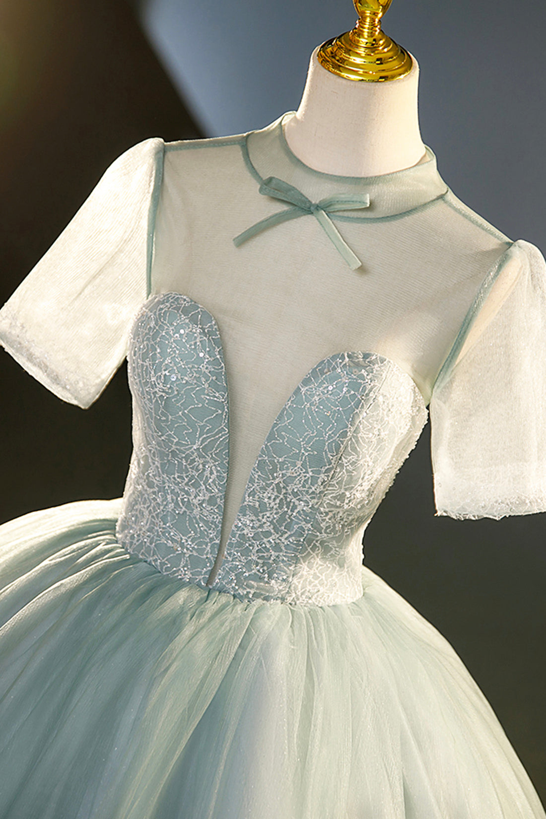 Beautiful Tulle Long A-Line Prom Dress, Gray Green Formal Dress Sweet 16 dress
