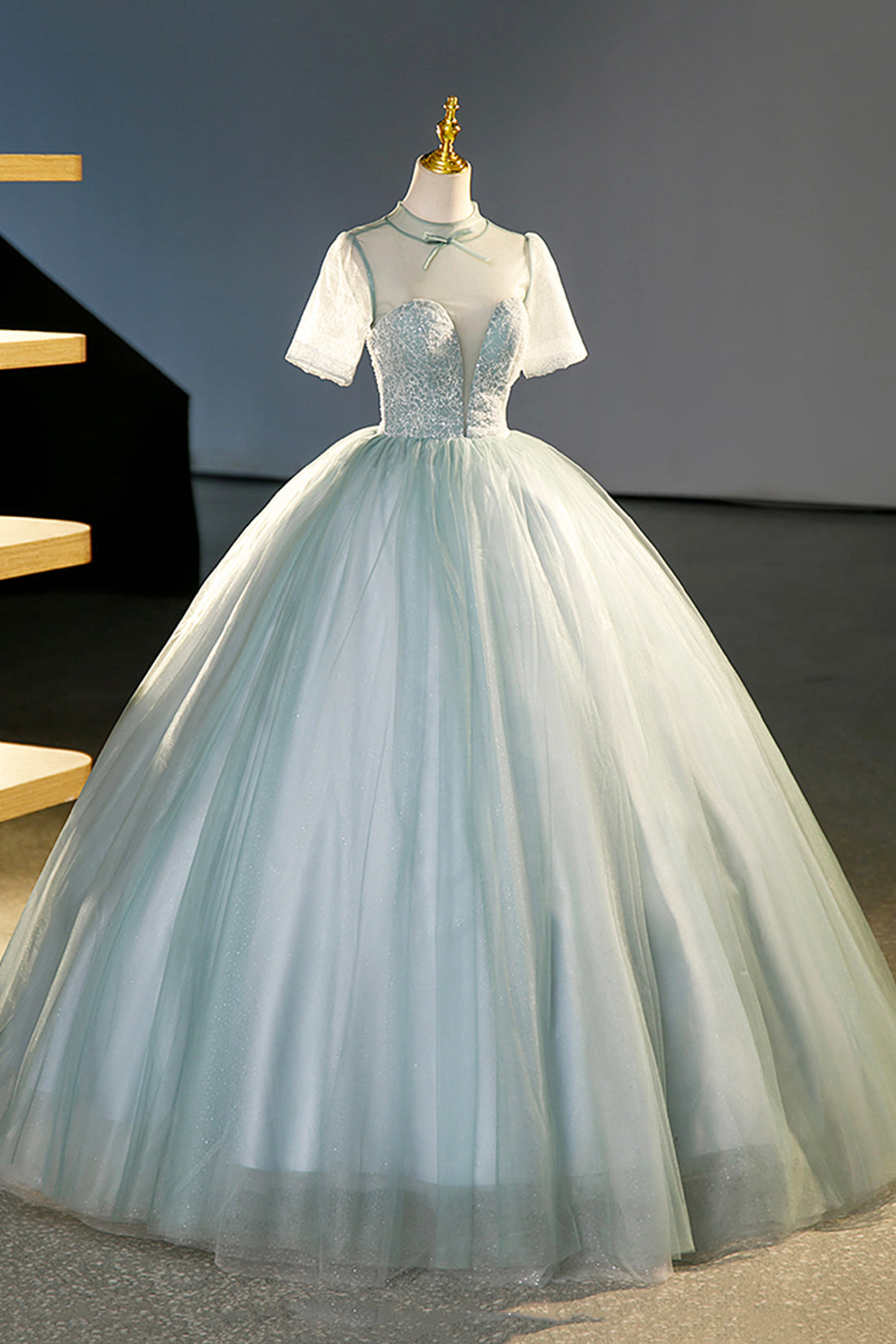 Beautiful Tulle Long A-Line Prom Dress, Gray Green Formal Dress Sweet 16 dress