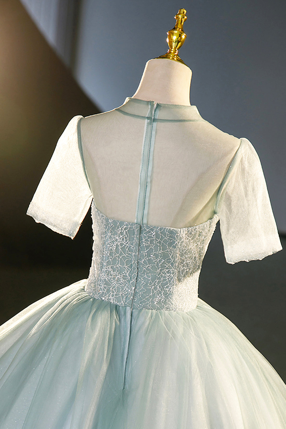 Beautiful Tulle Long A-Line Prom Dress, Gray Green Formal Dress Sweet 16 dress