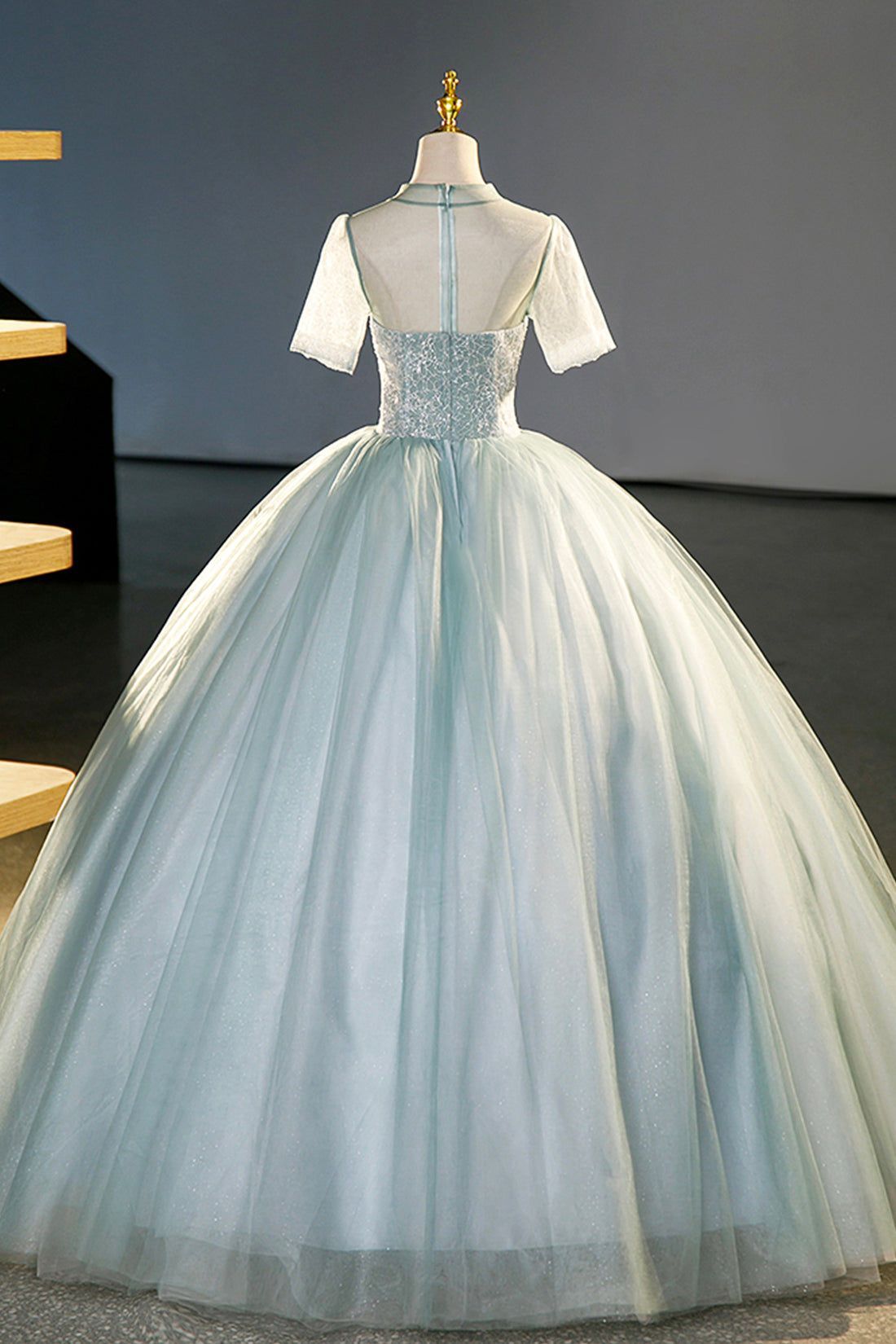 Beautiful Tulle Long A-Line Prom Dress, Gray Green Formal Dress Sweet 16 dress