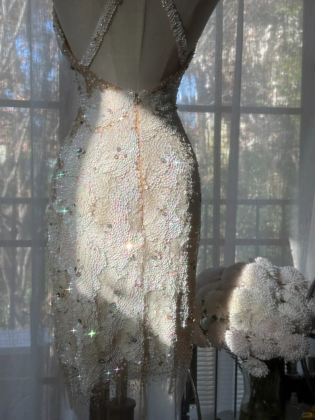 Vintage Beige Sequin Beading Appliques Spaghetti Strap A-line V-neck Party Dresses Homecoming Dresses, TP3782