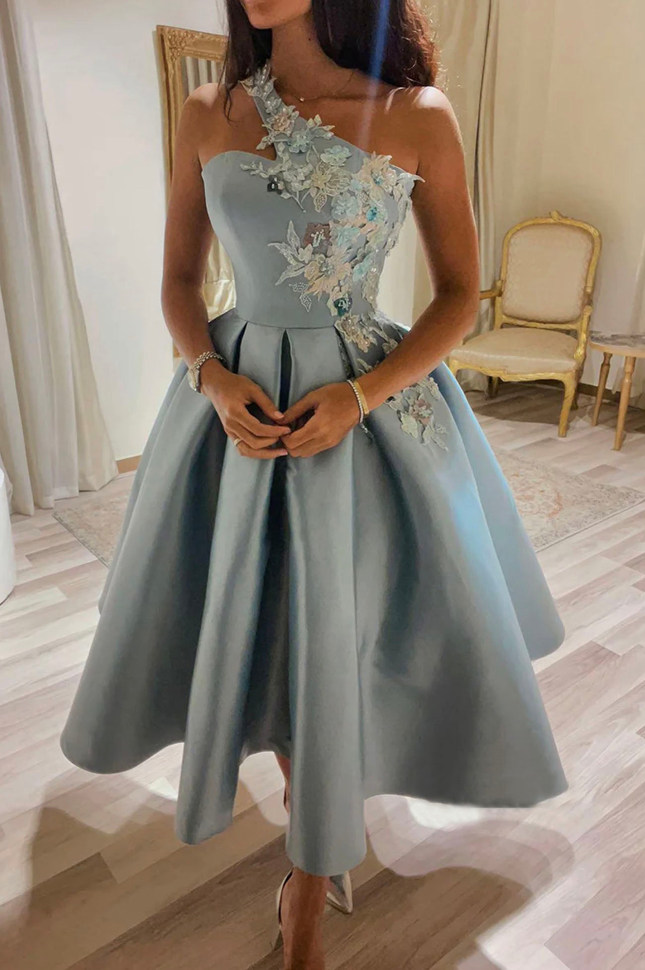 Lovely Lace One Shoulder Short Prom Dress, A-Line Party Dress