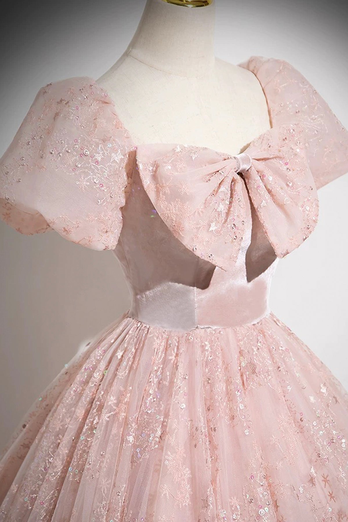 Pink Tulle Sequins Long Prom Dress, Beautiful A-Line Party Dress