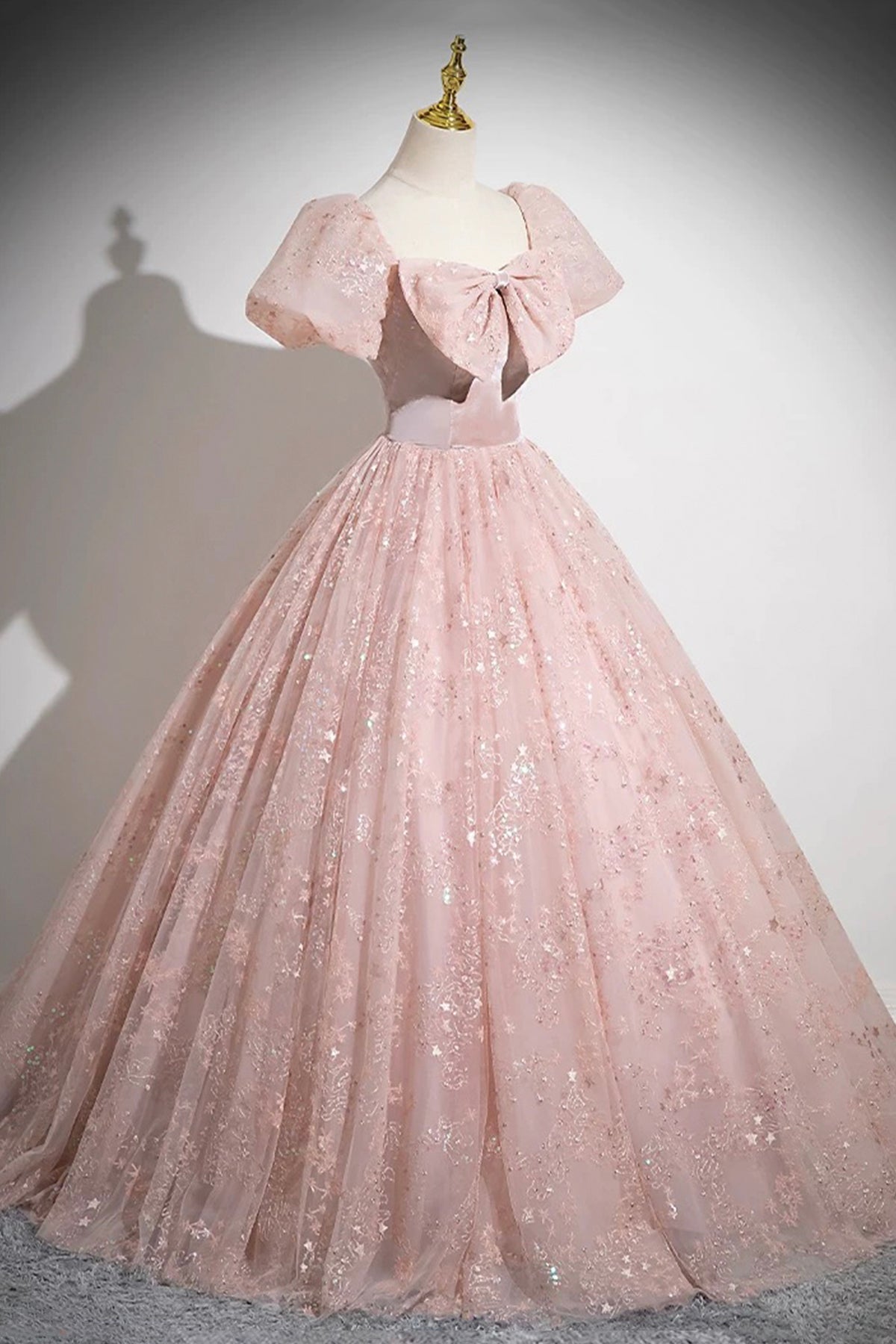 Pink Tulle Sequins Long Prom Dress, Beautiful A-Line Party Dress